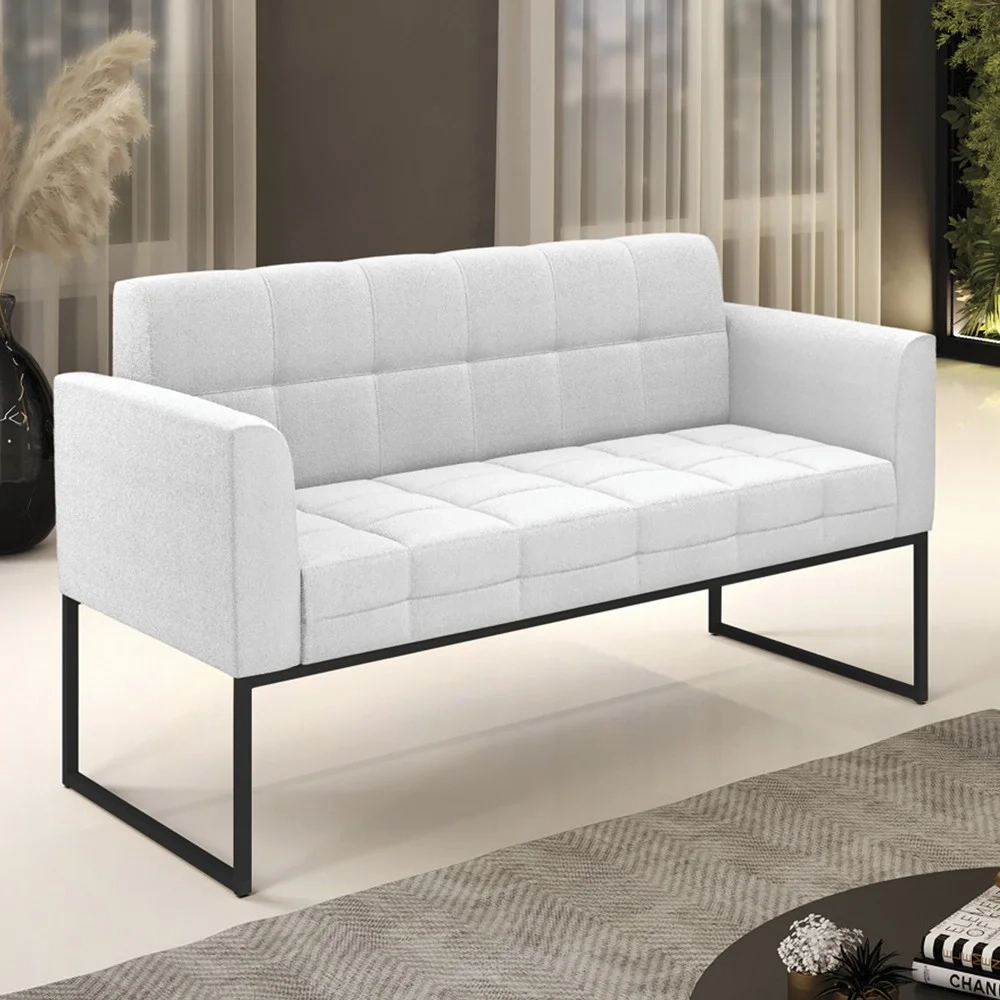 Sofá Namoradeira Base Industrial Preto Ana Boucle Off - Ibiza