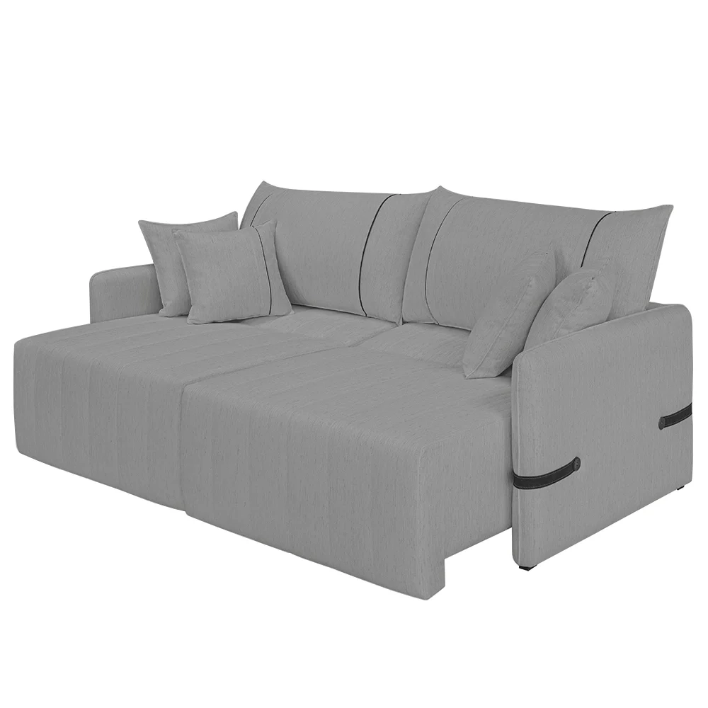 Sofá Cama Retrátil 220cm Essence D05 Linho Grafite/Preto - Mpozenato