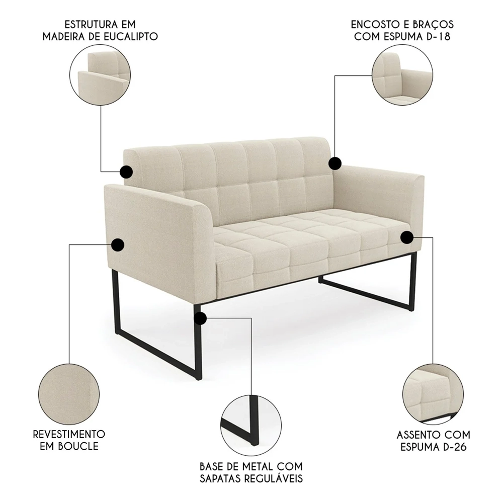 Namoradeira e 2 Poltronas Industrial Preto Ana Boucle Bege - Ibiza