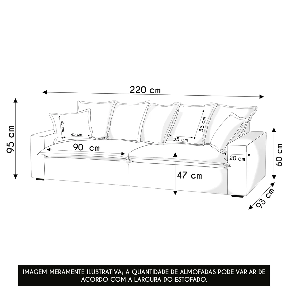 Sofá 3 Lugares Para Sala Living 220cm Dalton L08 Linho Mescla - Mpozenato