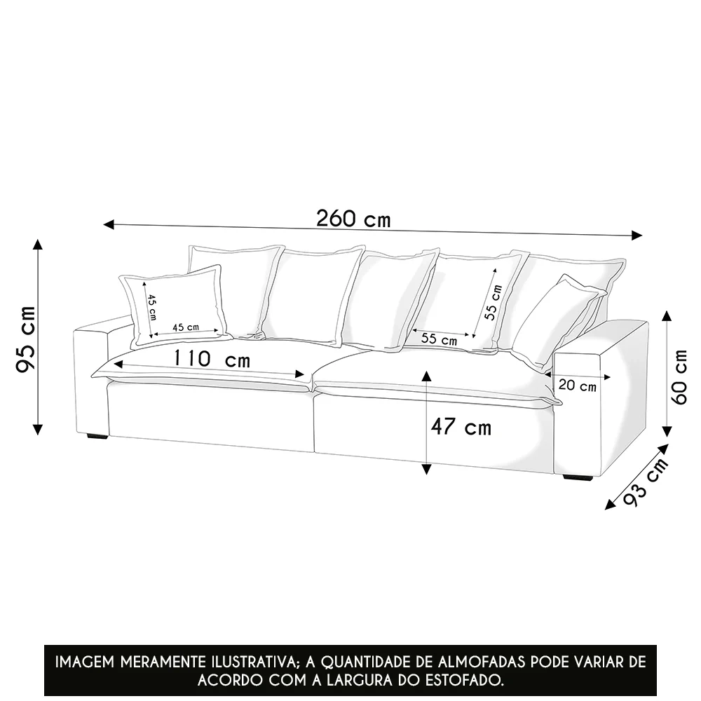 Sofá 3 Lugares Para Sala Living 260cm Dalton L08 Linho Mescla - Mpozenato