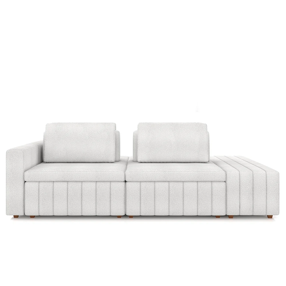 Sofá Ilha e Puff Sala Living 265cm Siesta Z32 Boucle Branco - Mpozenato