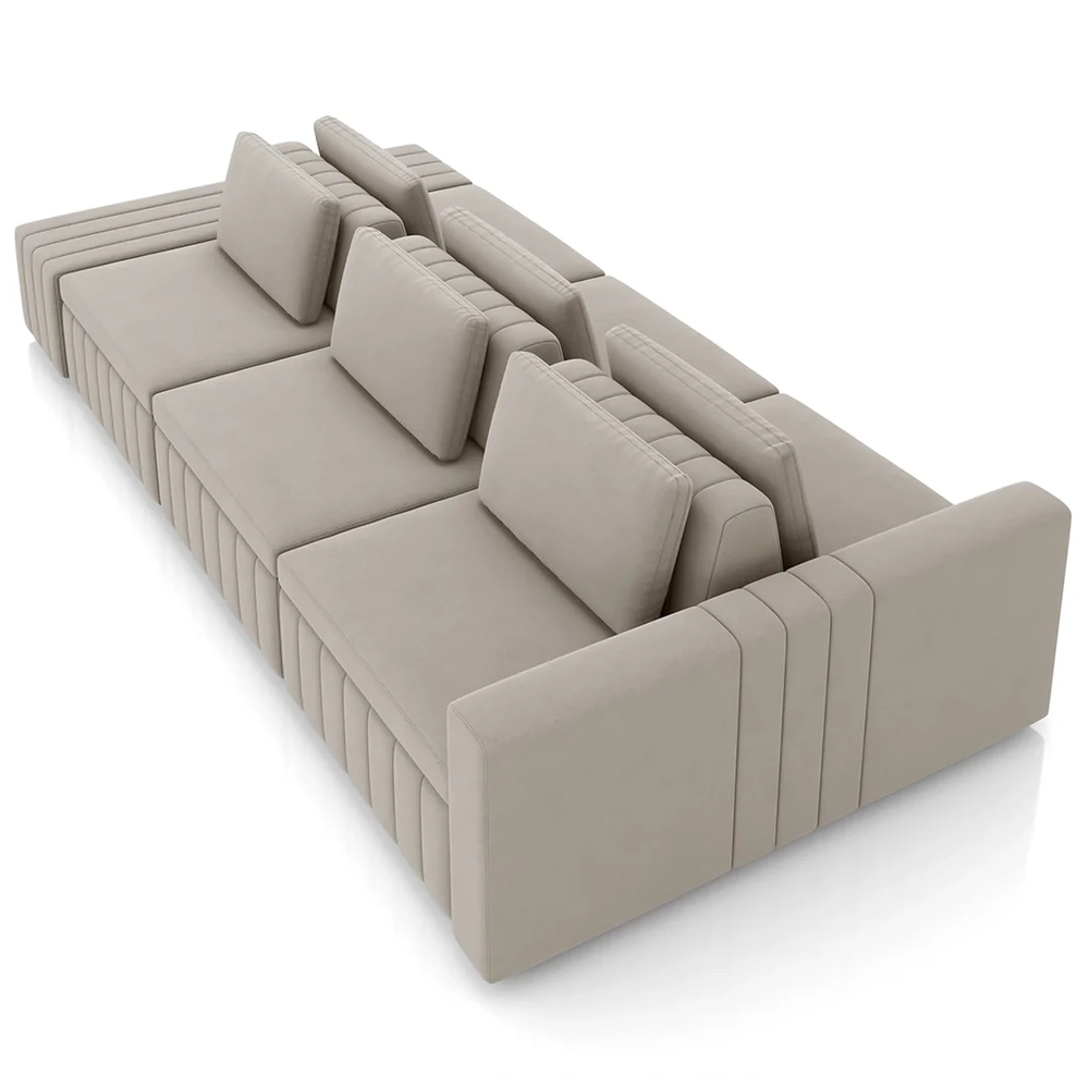 Sofá Ilha e Puff Sala Living 395cm Siesta Z32 Veludo Bege  - Mpozenato