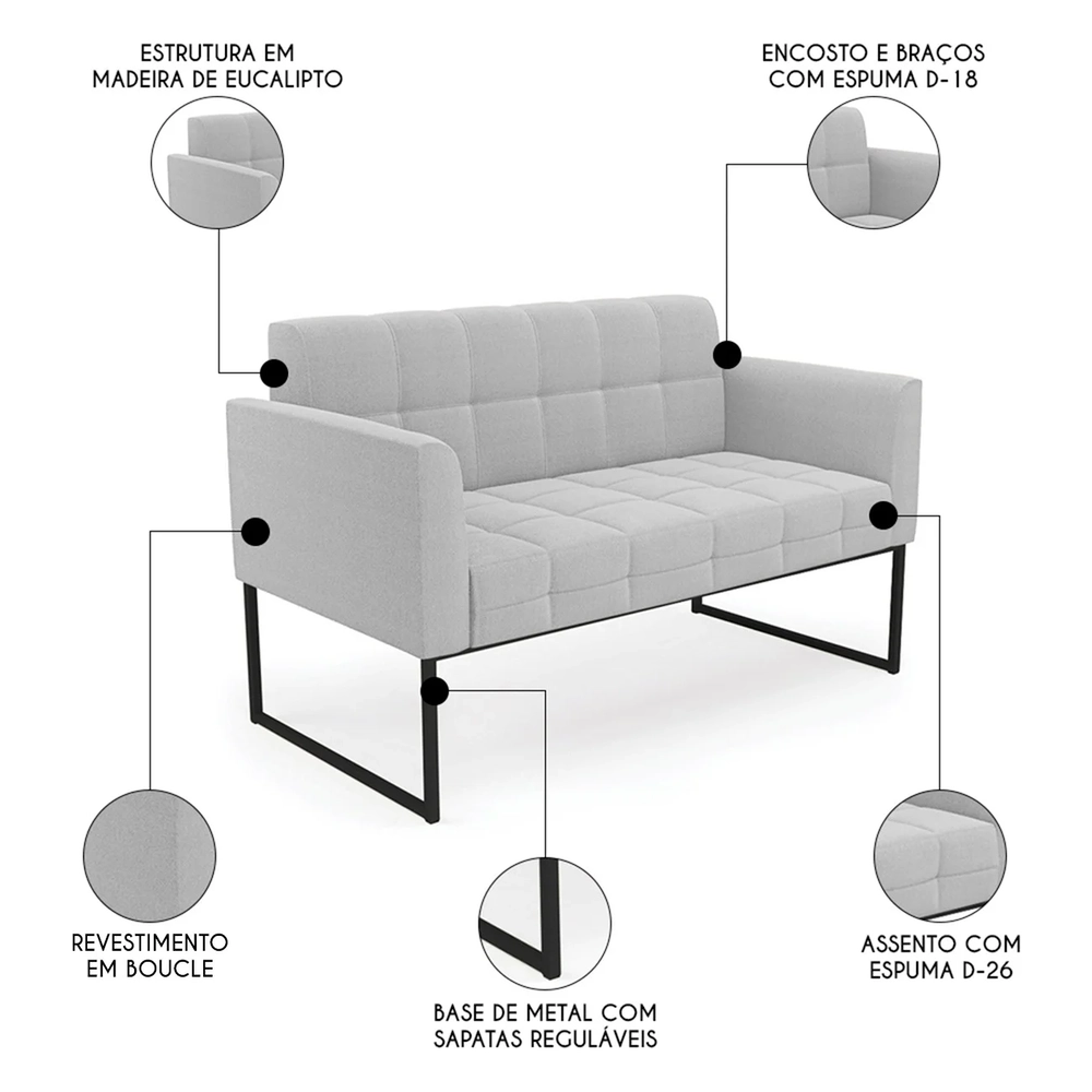 Namoradeira e 2 Poltronas Industrial Preto Ana Boucle Cinza - Ibiza