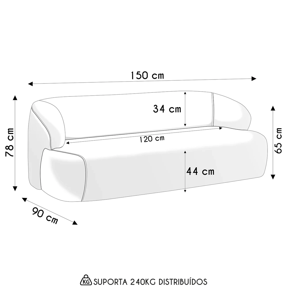 Sofá 2 Lugares Sala Orgânico 150cm Donk L08 Boucle Off White - Mpozenato