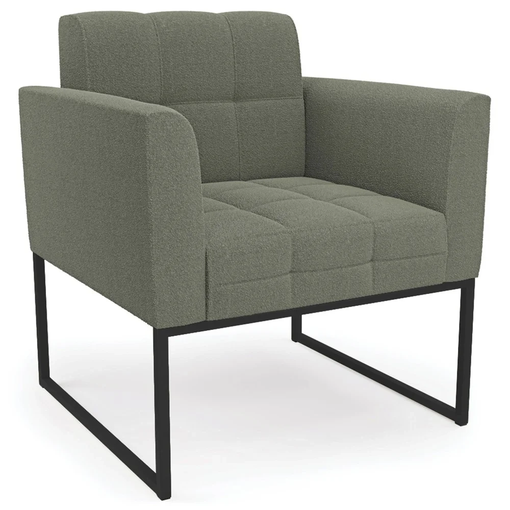 Namoradeira e 2 Poltronas Industrial Preto Ana Boucle Menta - Ibiza