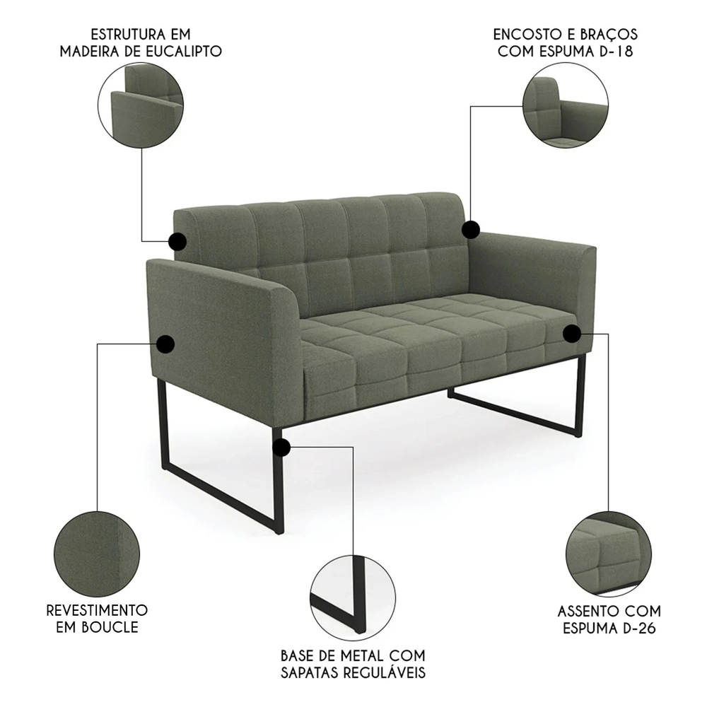 Namoradeira e 2 Poltronas Industrial Preto Ana Boucle Menta - Ibiza