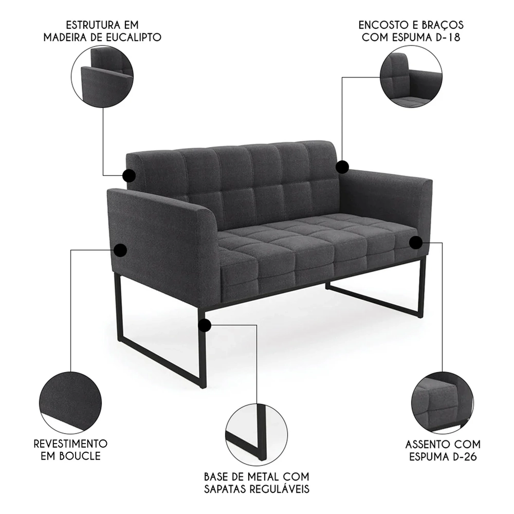 Namoradeira e 2 Poltronas Industrial Preto Ana Boucle Grafite - Ibiza