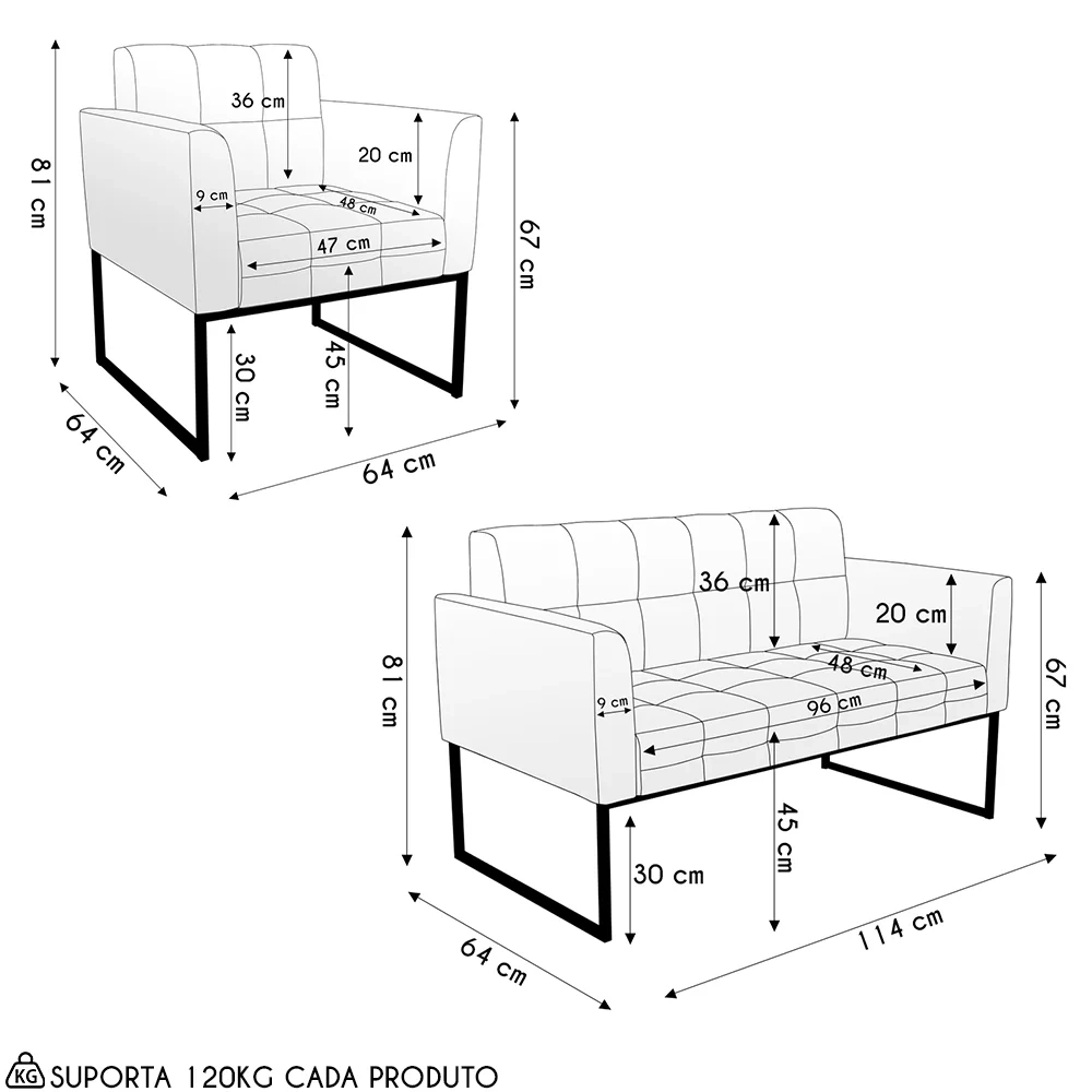 Namoradeira e 2 Poltronas Industrial Preto Ana Boucle Grafite - Ibiza