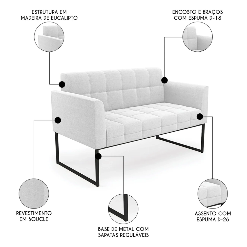 Namoradeira e 2 Poltronas Industrial Preto Ana Boucle Off - Ibiza