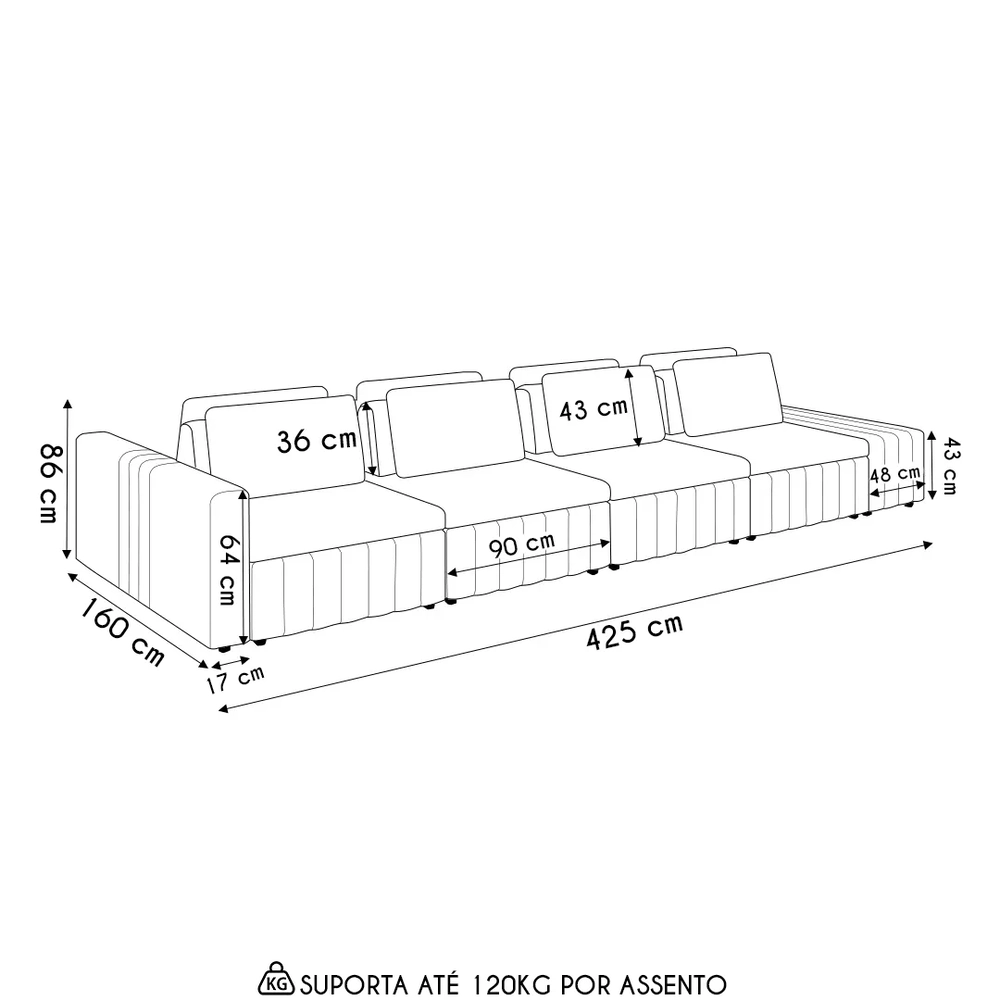 Sofá Ilha e Puff Sala Living 425cm Siesta Z32 Linho Areia    - Mpozenato