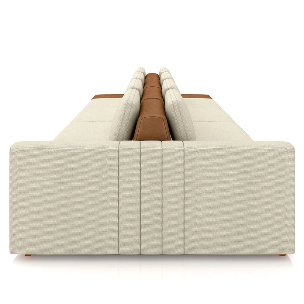 Sofá Ilha e Puff Sala Living 425cm Siesta Z32 Linho Areia/Marrom - Mpozenato