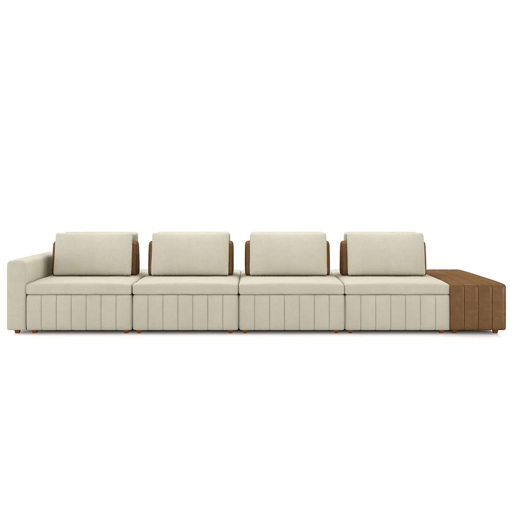 Sofá Ilha e Puff Sala Living 425cm Siesta Z32 Linho Areia/Marrom - Mpozenato