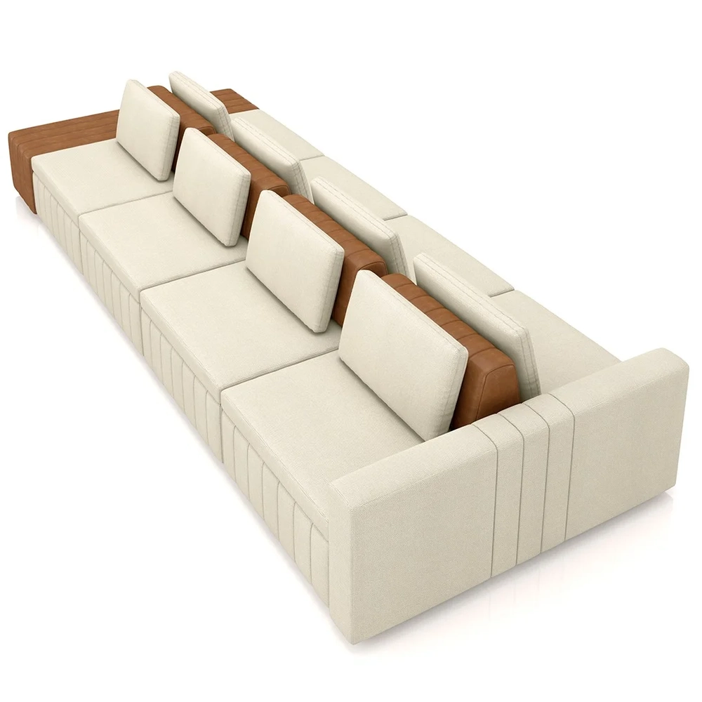 Sofá Ilha e Puff Sala Living 425cm Siesta Z32 Linho Areia/Marrom - Mpozenato