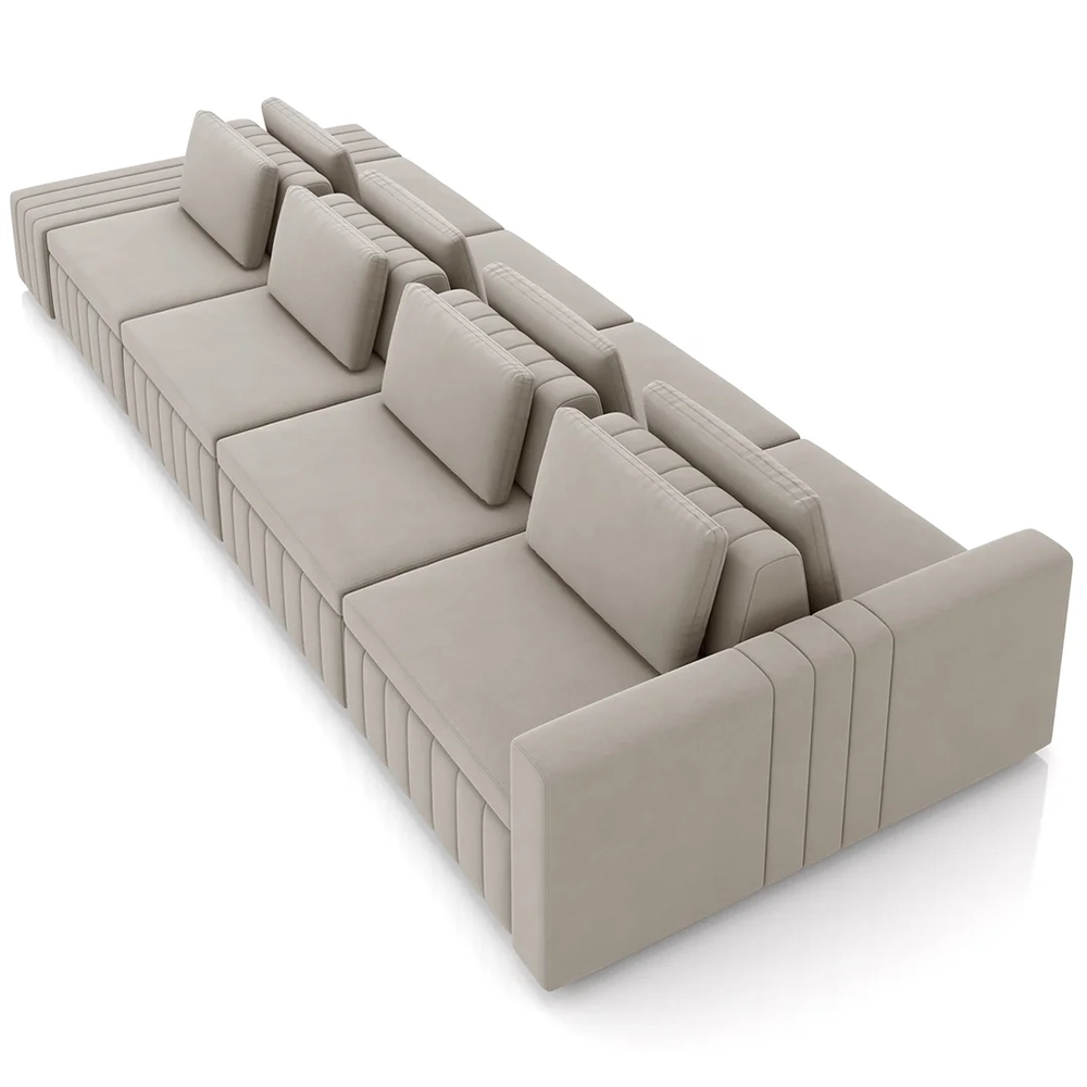 Sofá Ilha e Puff Sala Living 425cm Siesta Z32 Veludo Bege  - Mpozenato