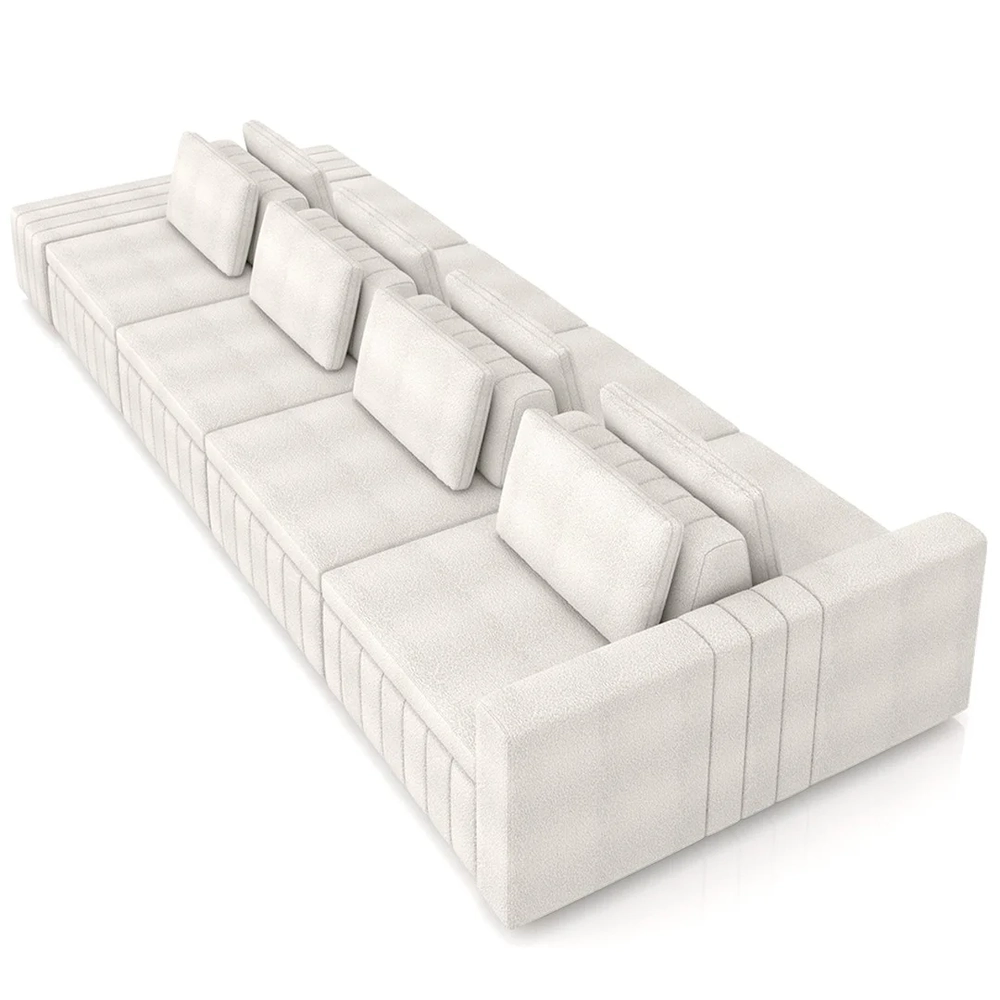 Sofá Ilha e Puff Sala Living 465cm Siesta Z32 Boucle Bege Claro - Mpozenato