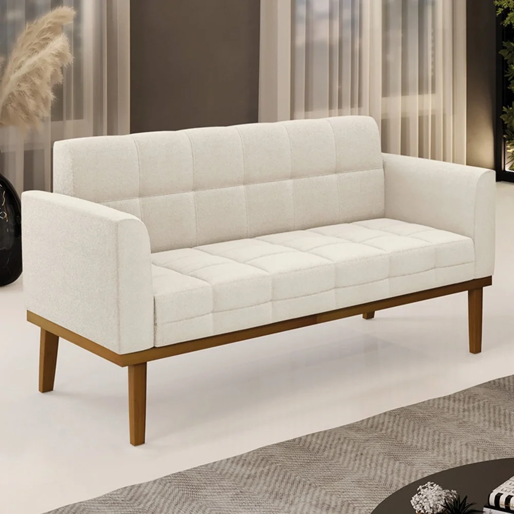 Sofá Namoradeira Base Madeira Castanho Ana Boucle Bege - Ibiza