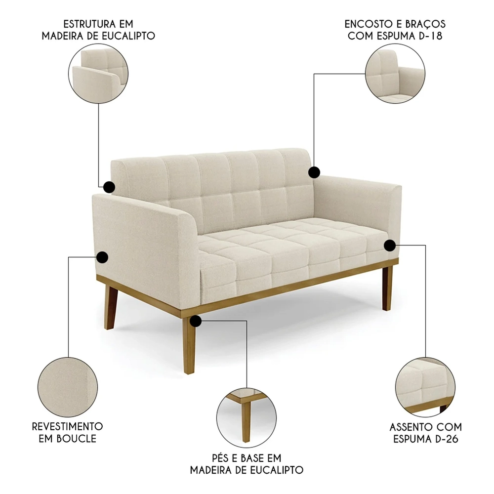 Sofá Namoradeira Base Madeira Castanho Ana Boucle Bege - Ibiza