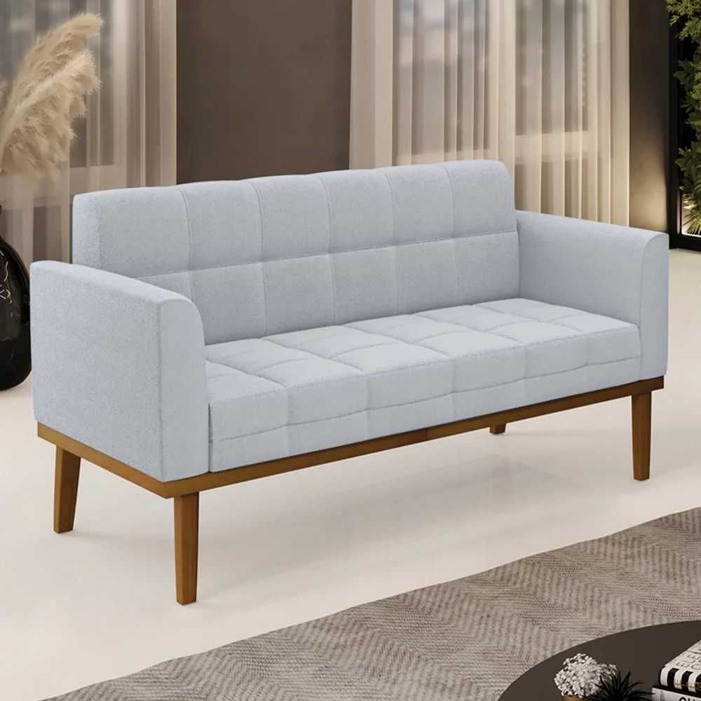 Sofá Namoradeira Base Madeira Castanho Ana Boucle Cinza - Ibiza