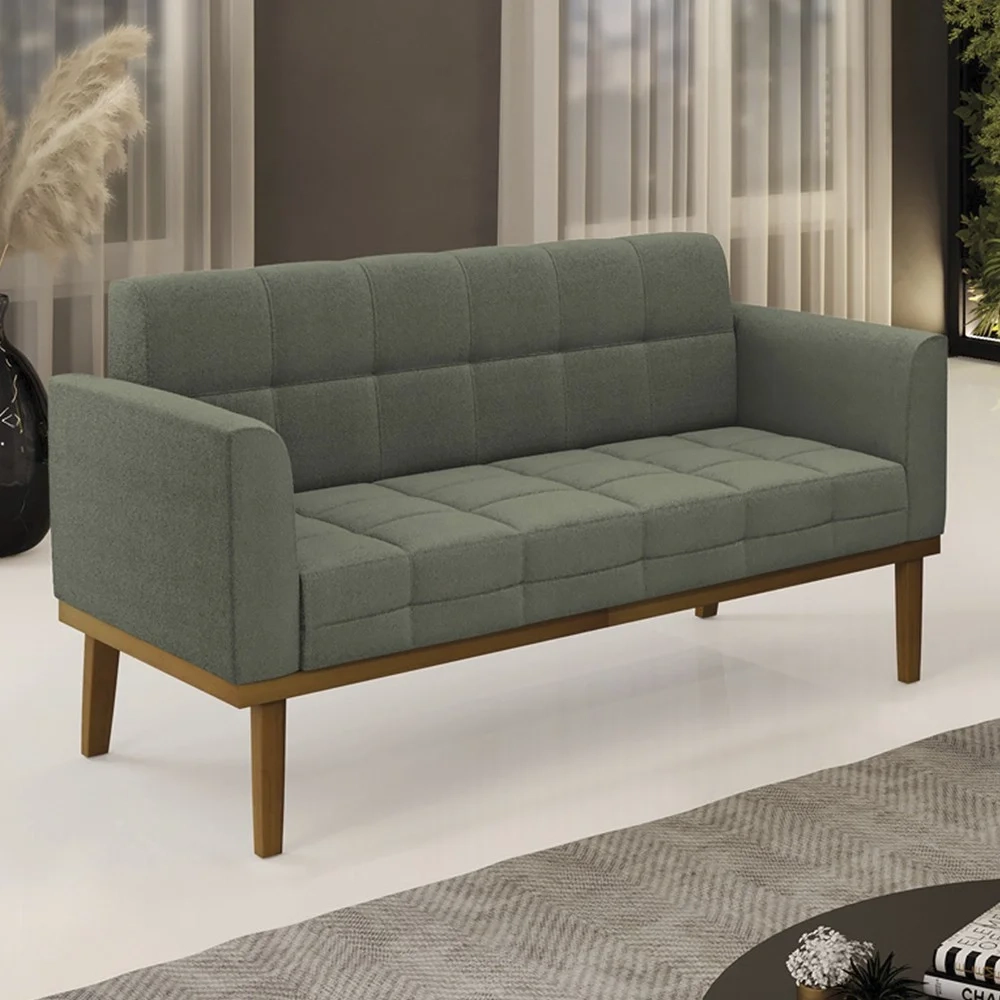 Sofá Namoradeira Base Madeira Castanho Ana Boucle Menta - Ibiza