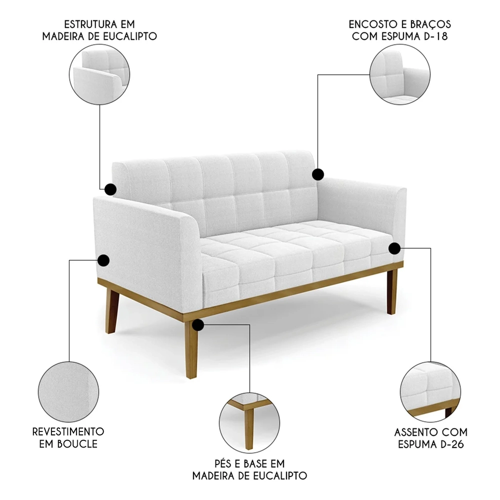 Sofá Namoradeira Base Madeira Castanho Ana Boucle Off - Ibiza