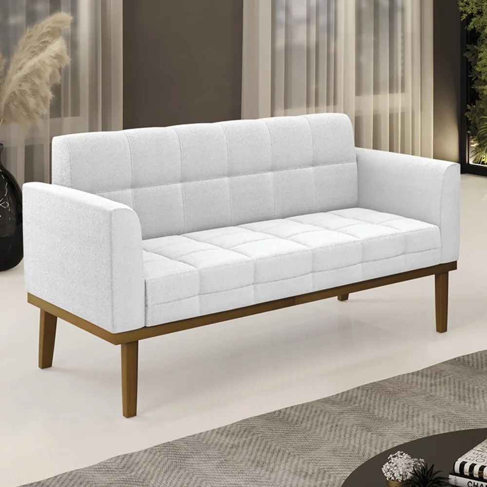 Sofá Namoradeira Base Madeira Castanho Ana Boucle Off - Ibiza