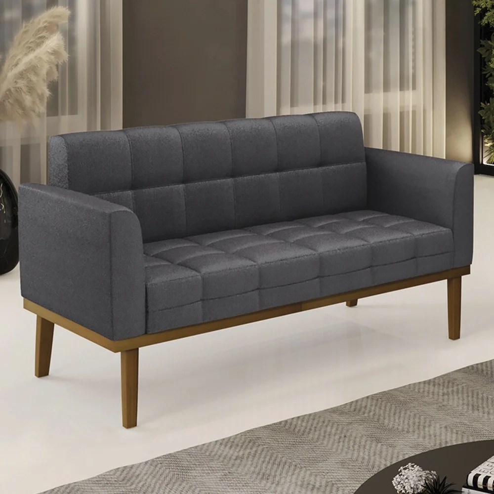 Sofá Namoradeira Base Madeira Castanho Ana Boucle Grafite - Ibiza