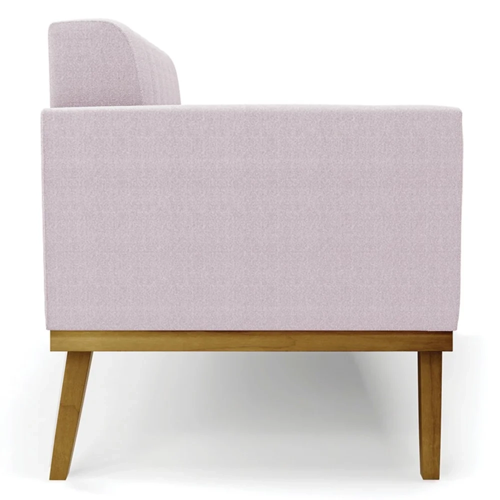 Sofá Namoradeira Base Madeira Castanho Ana Boucle Rosê - Ibiza