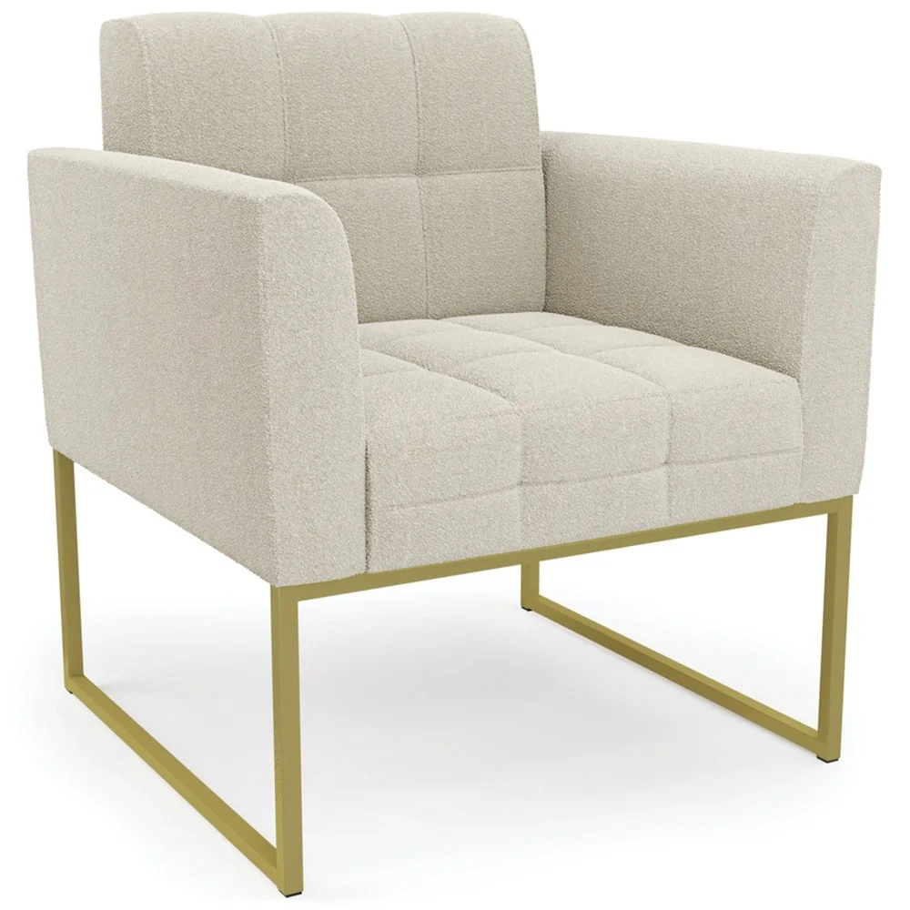 Namoradeira e Poltrona Industrial Dourado Ana Boucle Bege - Ibiza