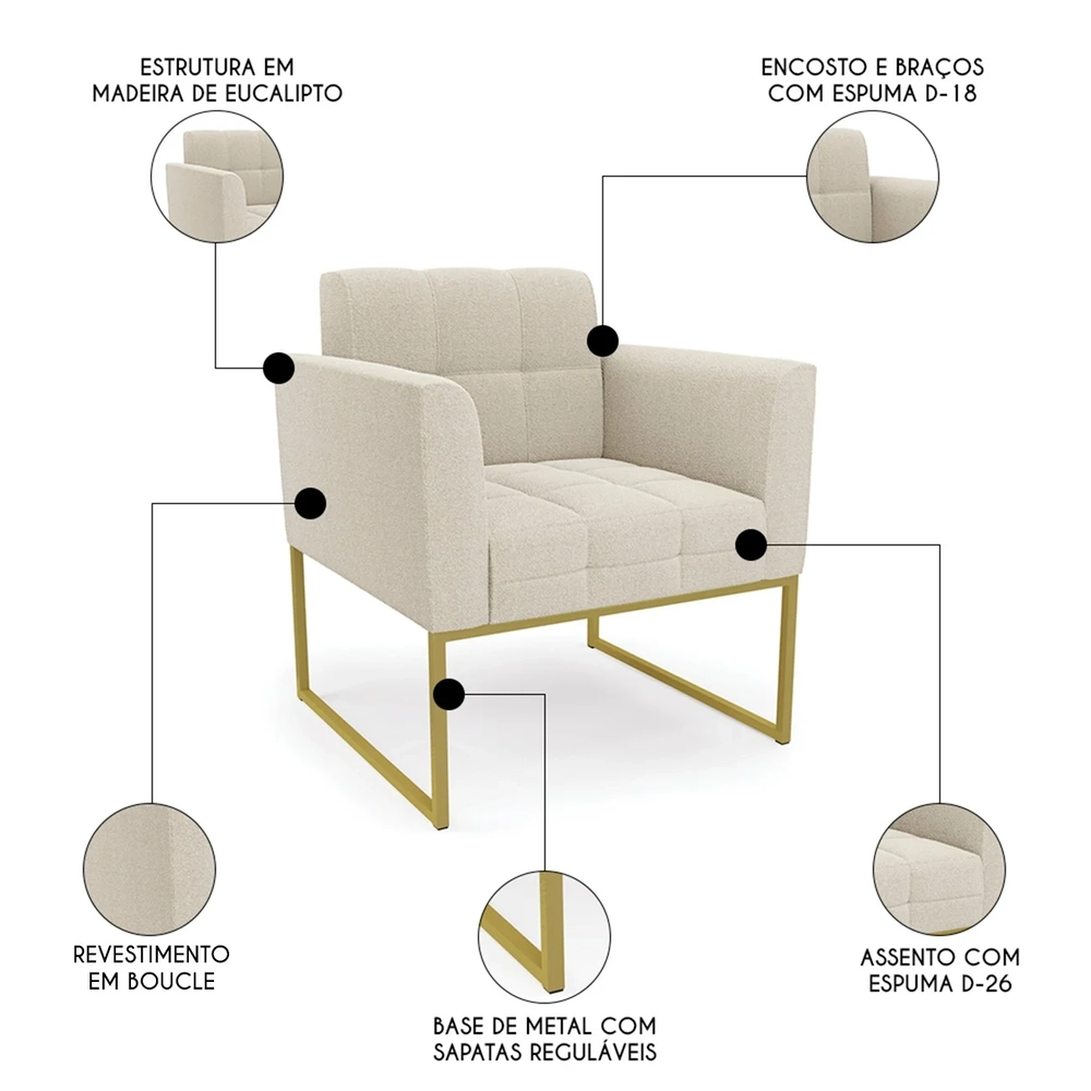 Namoradeira e Poltrona Industrial Dourado Ana Boucle Bege - Ibiza