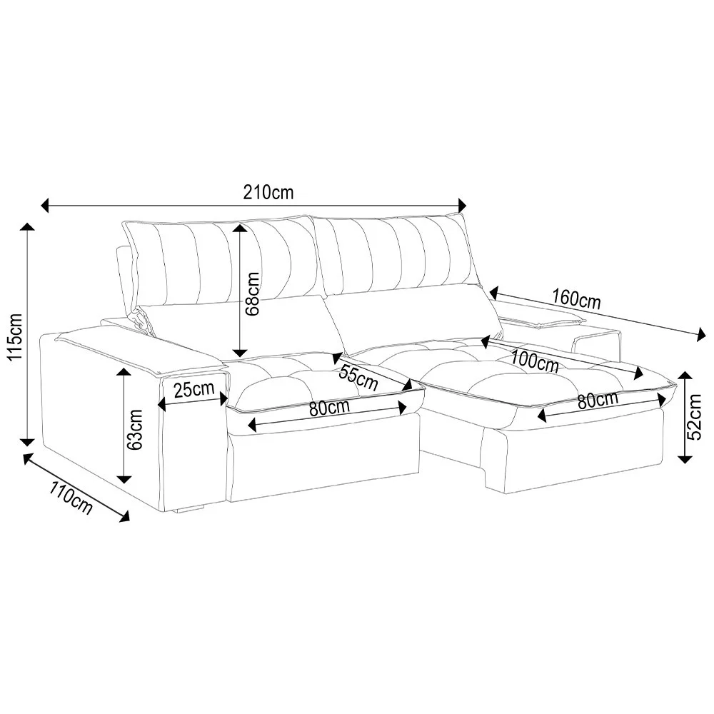 Sofá Retrátil 3 Lugares com Porta Copo 210cm Andes F05 Veludo Cinza - Mpozenato