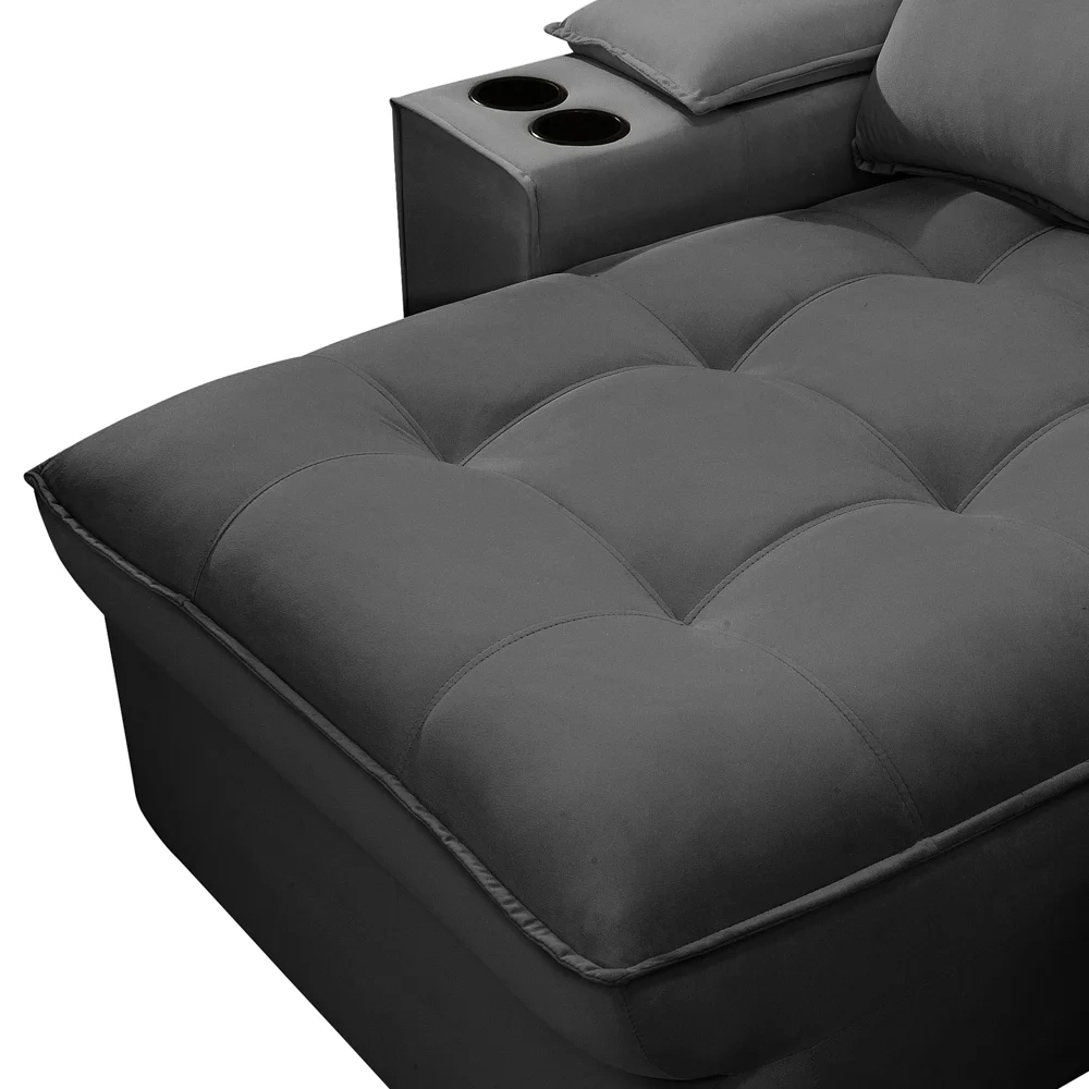 Sofá Retrátil 3 Lugares com Porta Copo 210cm Andes F05 Veludo Grafite - Mpozenato
