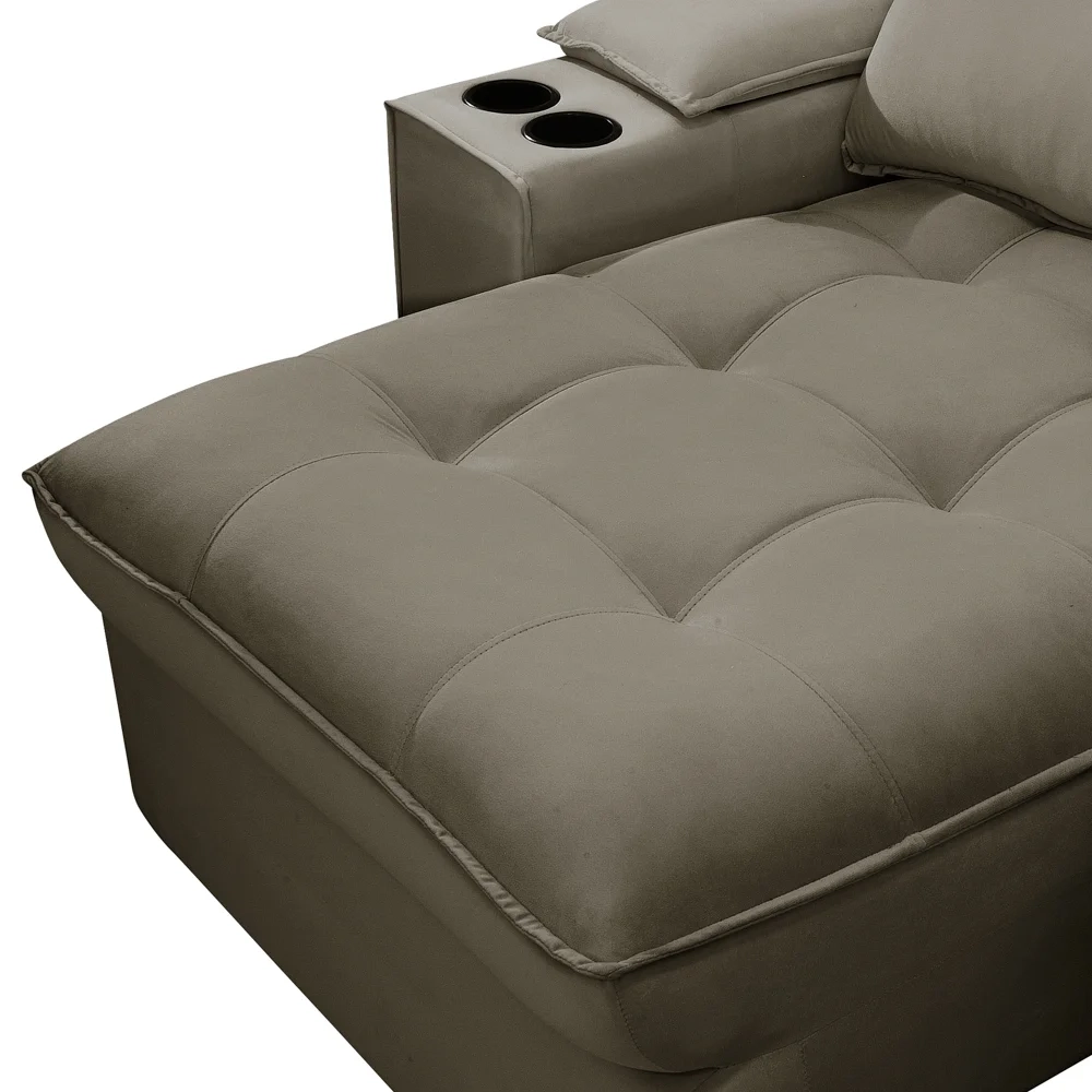 Sofá Retrátil 3 Lugares com Porta Copo 210cm Andes F05 Veludo Marrom - Mpozenato