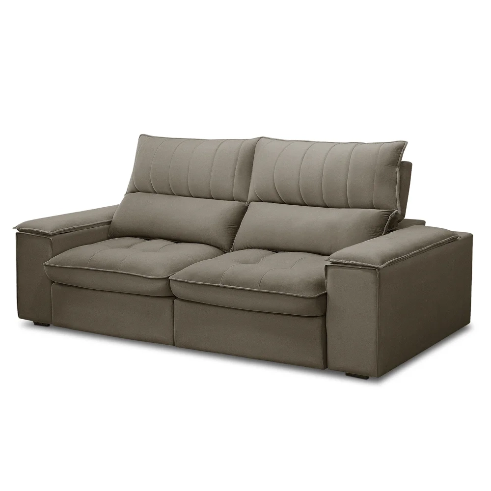 Sofá Retrátil 3 Lugares com Porta Copo 210cm Andes F05 Veludo Marrom - Mpozenato