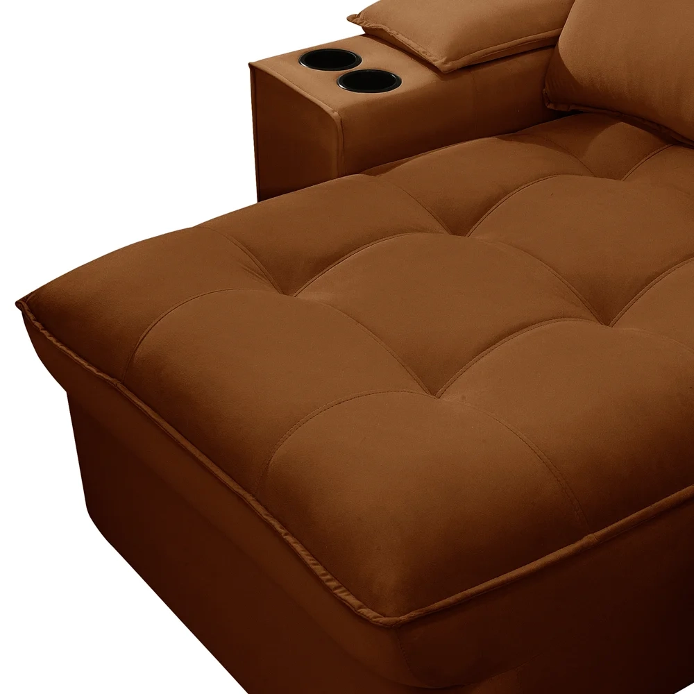 Sofá Retrátil 3 Lugares com Porta Copo 210cm Andes F05 Veludo Terracota - Mpozenato