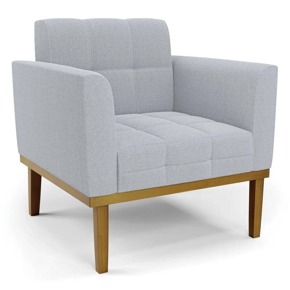 Namoradeira e Poltrona Base Madeira Castanho Ana Boucle Cinza - Ibiza