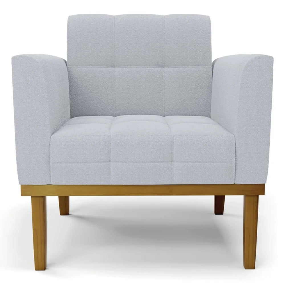 Namoradeira e Poltrona Base Madeira Castanho Ana Boucle Cinza - Ibiza