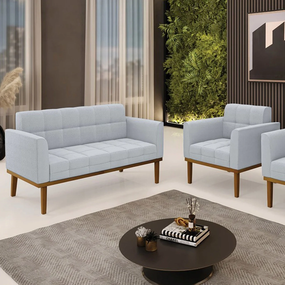 Namoradeira e Poltrona Base Madeira Castanho Ana Boucle Cinza - Ibiza