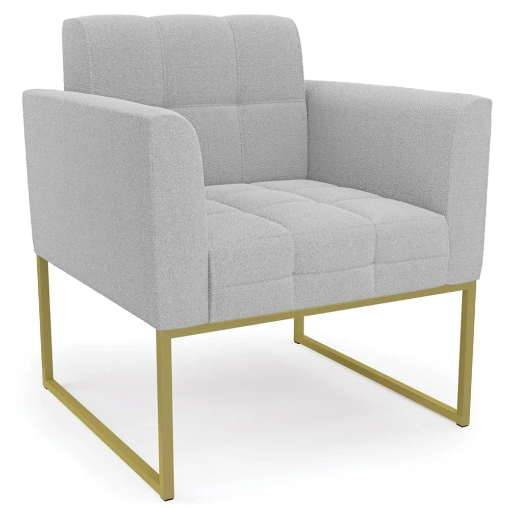 Namoradeira e Poltrona Industrial Dourado Ana Boucle Cinza - Ibiza