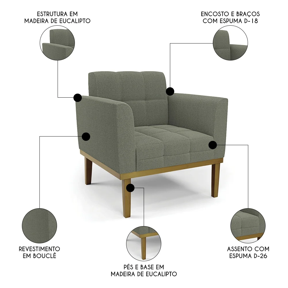 Namoradeira e Poltrona Base Madeira Castanho Ana Boucle Menta - Ibiza