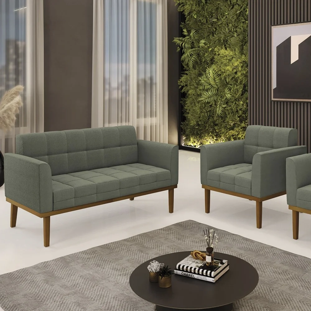 Namoradeira e Poltrona Base Madeira Castanho Ana Boucle Menta - Ibiza