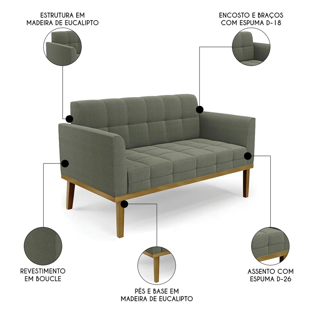 Namoradeira e Poltrona Base Madeira Castanho Ana Boucle Menta - Ibiza