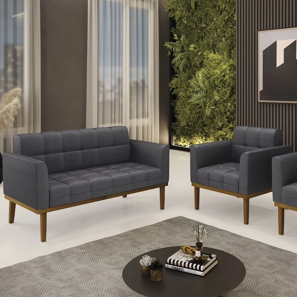 Namoradeira e Poltrona Base Madeira Castanho Ana Boucle Grafite - Ibiza