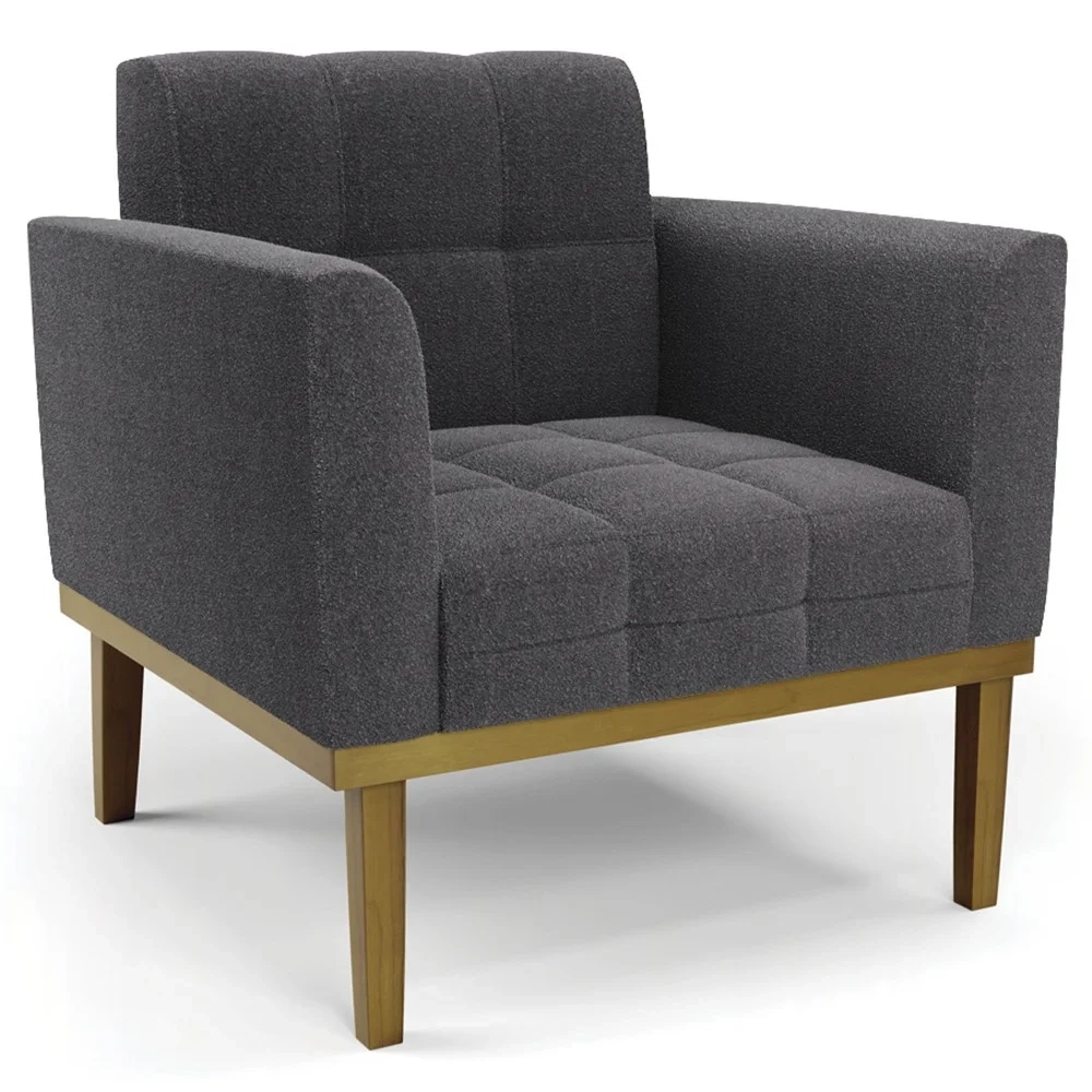 Namoradeira e Poltrona Base Madeira Castanho Ana Boucle Grafite - Ibiza