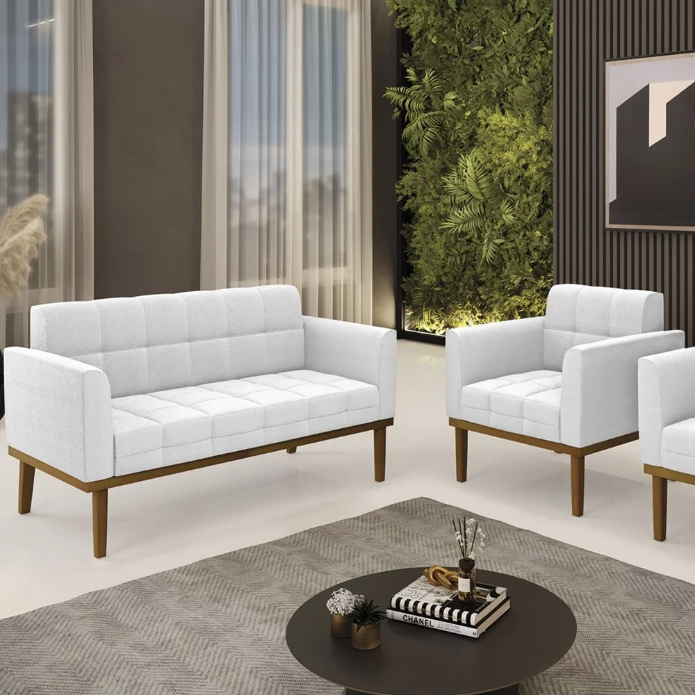 Namoradeira e Poltrona Base Madeira Castanho Ana Boucle Off - Ibiza