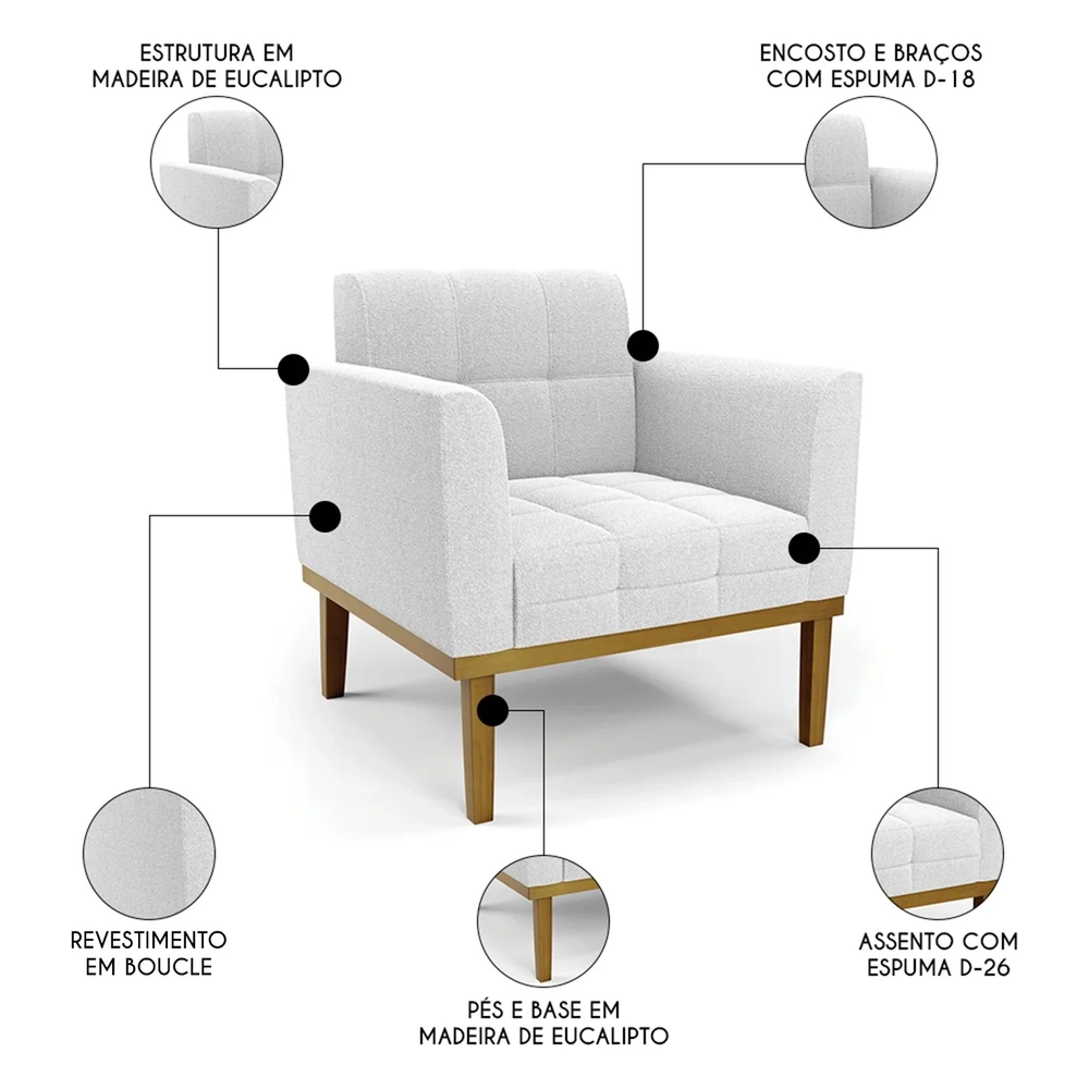 Namoradeira e Poltrona Base Madeira Castanho Ana Boucle Off - Ibiza