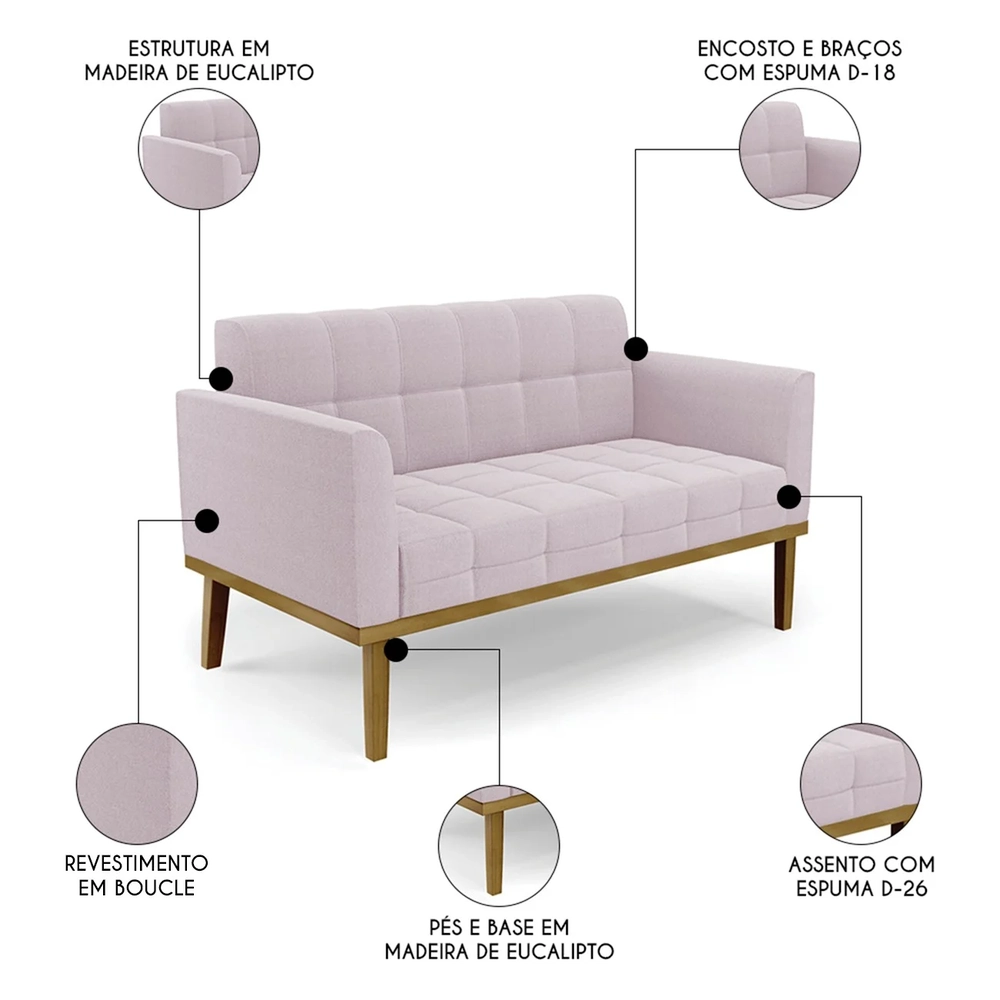 Namoradeira e Poltrona Base Madeira Castanho Ana Boucle Rosê - Ibiza