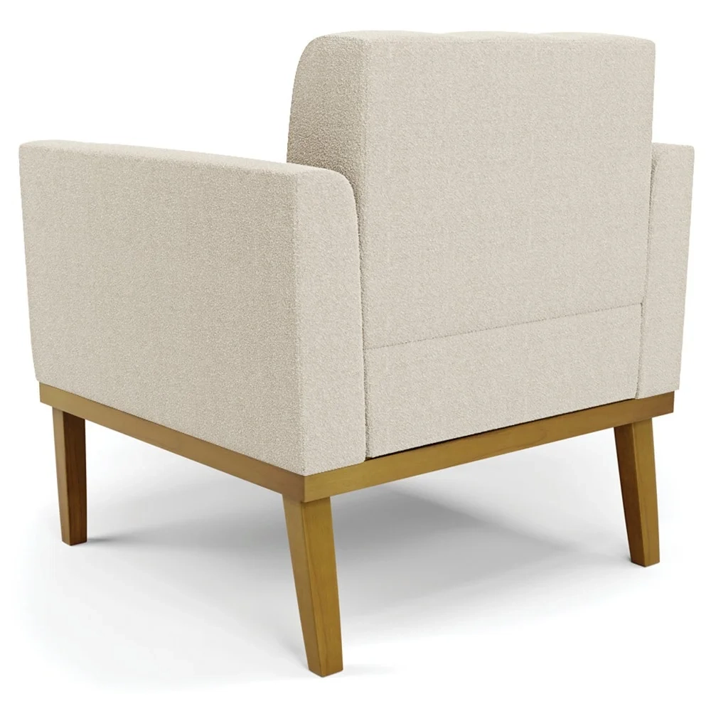 Namoradeira e 2 Poltronas Base Madeira Castanho Ana Boucle Bege - Ibiza