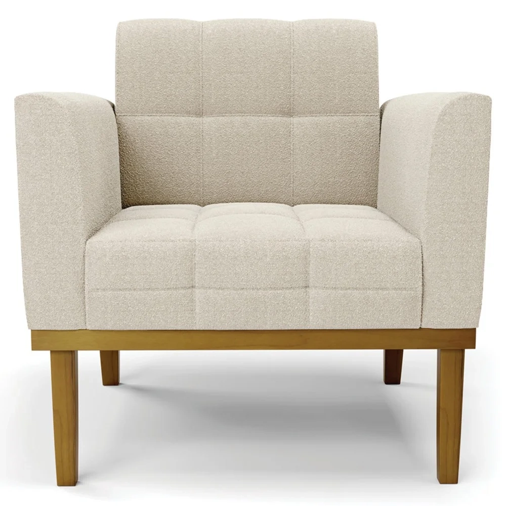 Namoradeira e 2 Poltronas Base Madeira Castanho Ana Boucle Bege - Ibiza