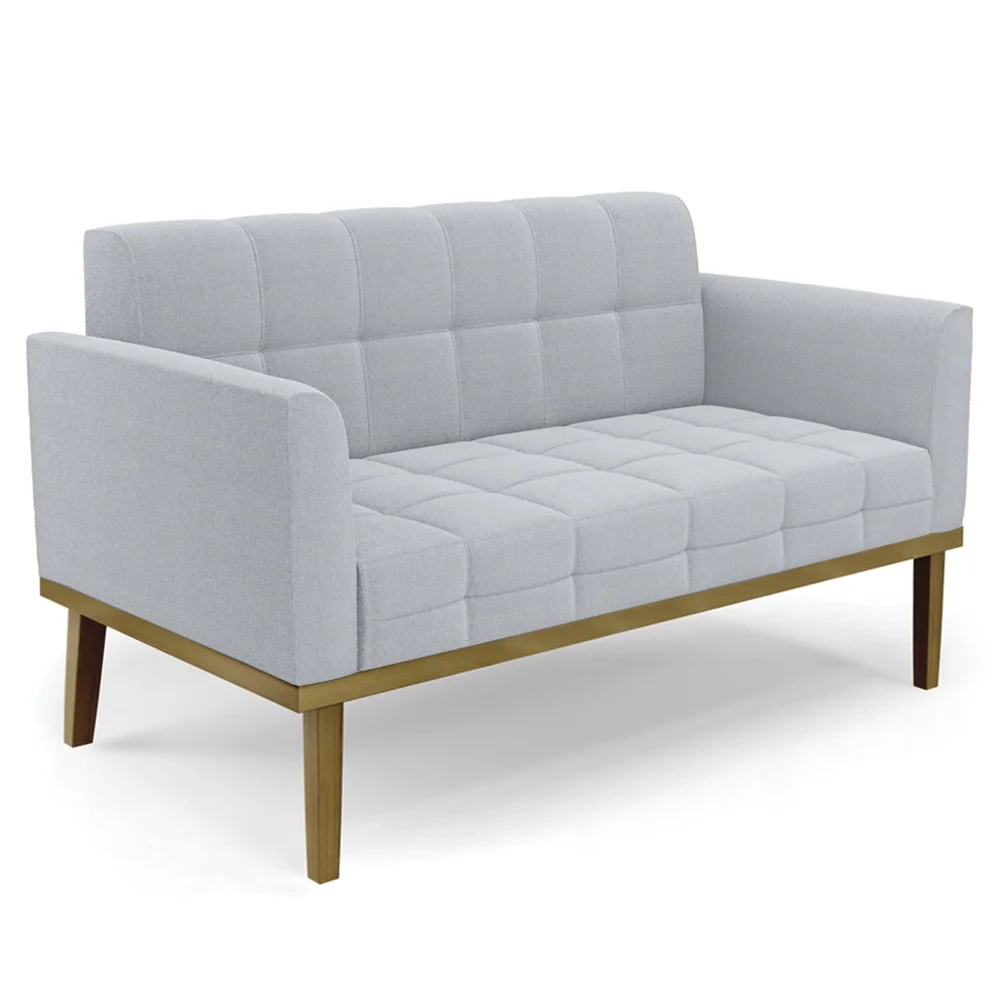 Namoradeira e 2 Poltronas Base Madeira Castanho Ana Boucle Cinza - Ibiza